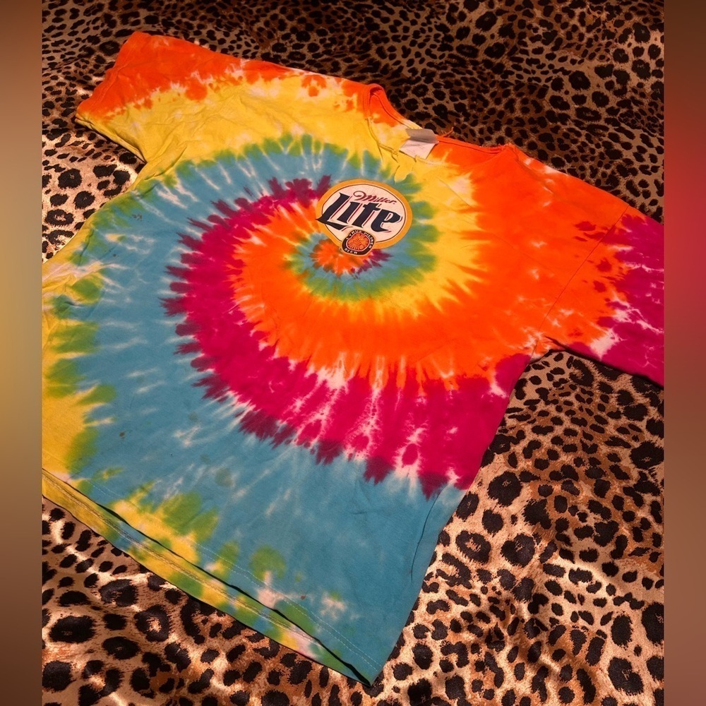 Vintage Miller Lite Tie Dye T Shirt *Cut Neckline* - Picture 2 of 7
